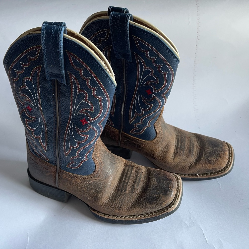 Ariat Kid's Western Cowboy Boots  - Brown and Blue square toe children size 11.5